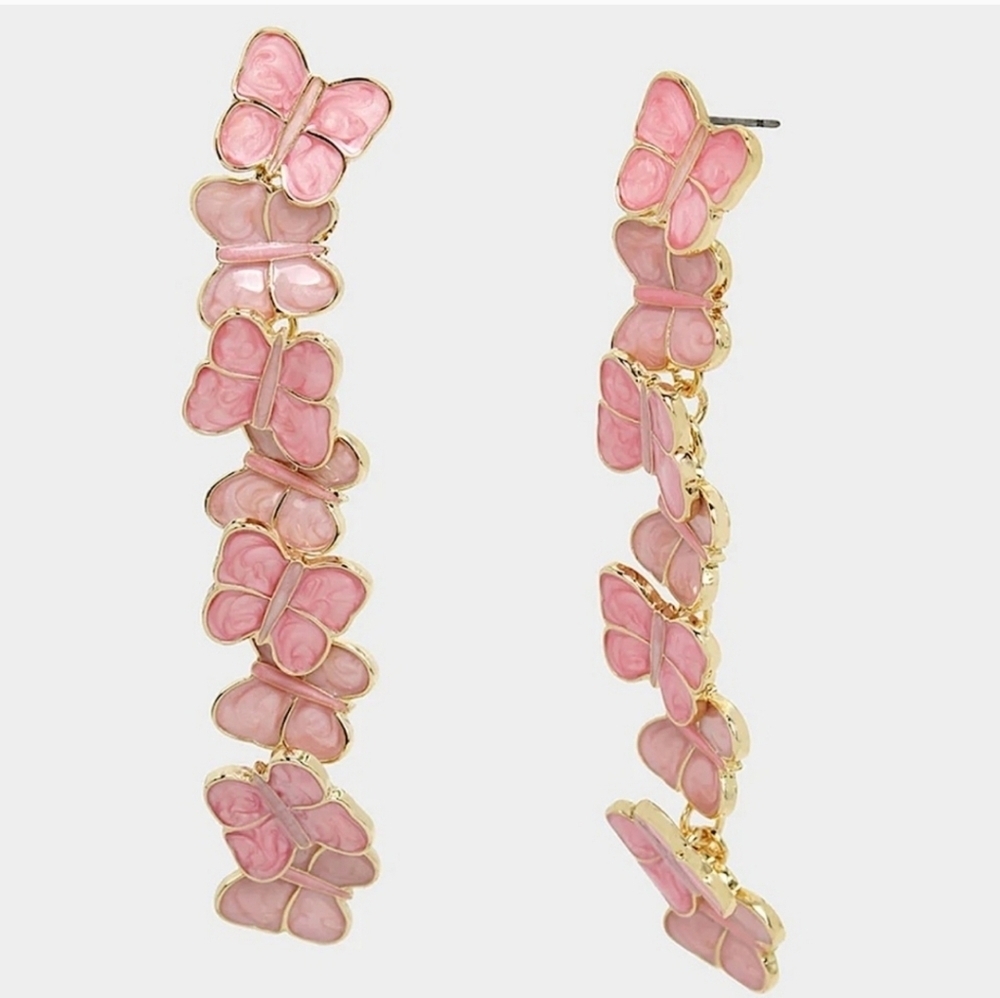 💕▪️ Betsey Johnson▪️ Sweetheart Swoon Pink Butterfly linear Earrings